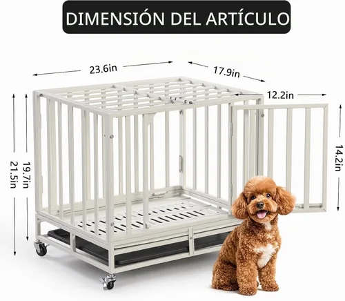Vista 2 de Jaula de acero resistente de 24 pulgadas para perros con alta ansiedad, con cerraduras resistentes y bandeja extraíble, jaula para perros pequeños