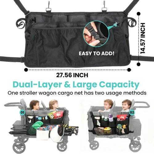 Vista 2 de Red de carga y organizador compatible con Wonderfold W2 y W4, red de almacenamiento expandible de doble capa con bolsillos con cremallera