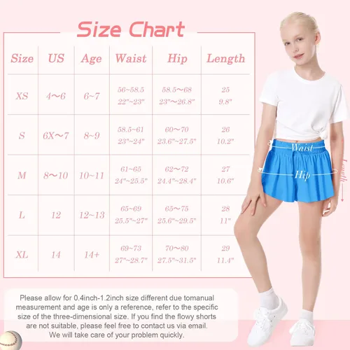 Vista 6 de Paquete de 2 pantalones cortos deportivos fluidos para niñas, pantalones cortos de mariposa para niños con bolsillo, pantalones cortos de tenis 2