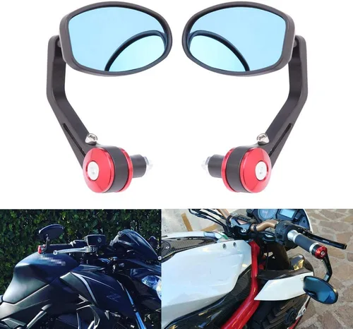 Vista 6 de Espejos retrovisores ovalados universales CNC para motocicleta de 7/8 pulgadas, compatible con Honda Yamaha Suzuki Sports Bike Street Fighter (rojo)