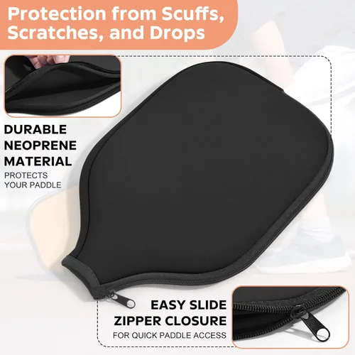Vista 4 de 2 Pcs Pickleball Paddle Covers, Universal Case Size - 8.6 x 12.2 inches Zippered Racket Sleeve, Durable Neoprene Paddle Cover, Paddle Storage Bag