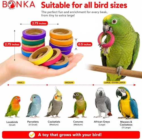 Vista 5 de Bonka Bird Toys 2113 Pk12 2.75 "cartón masticar bagels pájaro pie juguete