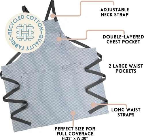 Vista 4 de MEEMA Cooking Aprons for Women with Pockets Comfortable One Size Fits All Upcycled Adjustable Cross Back Aprons for Men