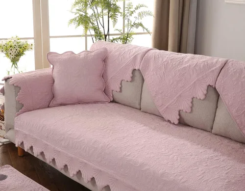 Vista 6 de vctops Funda de sofá bordada de algodón sólido, antideslizante, con patrón floral y hojas, funda de sofá antideslizante para perros, niños, Rosa