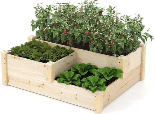 Vista 16 de GIANTEX Cama de jardín elevada de madera, 40 x 40 pulgadas, maceta cuadrada de madera de abeto con base abierta para verduras, flores, hierbas