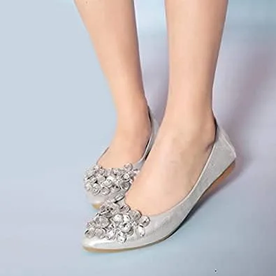 Vista 6 de KUNWFNIX Women Ballet Flats Rhinestone Wedding Ballerina Shoes Foldable Sparkly Comfort Slip on Flat Shoes