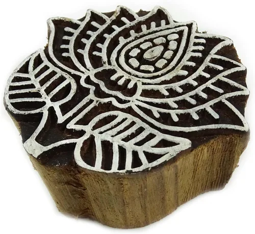 Vista 2 de Lotus Bloque de madera indio de bloques de madera tallada a mano Sellos Bloque textil Blockprint