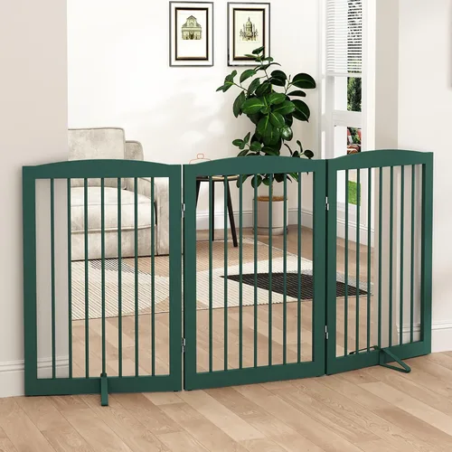 Vista 12 de PUPETPO Puerta independiente para mascotas para perros, puerta plegable de madera para perros para casa, escaleras, entradas, valla de seguridad