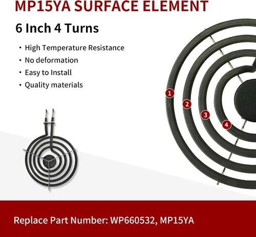 Vista 3 de Elemento de quemador de estufa eléctrica MP15YA*2 de 6 pulgadas y MP21YA*2 de 8 pulgadas, elemento de quemador de rango eléctrico MP22YA compatible