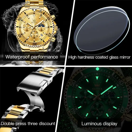 Vista 5 de OLEVS Relojes para hombre, de acero inoxidable, impermeables, con fecha, analógico, de cuarzo, de moda, para negocios, relojes de pulsera