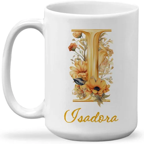 Vista 24 de Taza de cerámica personalizada con letra A del alfabeto, taza de café personalizada con nombre, taza de té inicial con monograma floral