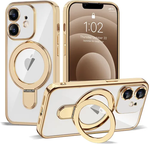 Vista 166 de Funda compatible con iPhone 12 con soporte de anillo magnético invisible [compatible con Mag-Safe] [Protector completo de lente de cámara] Funda