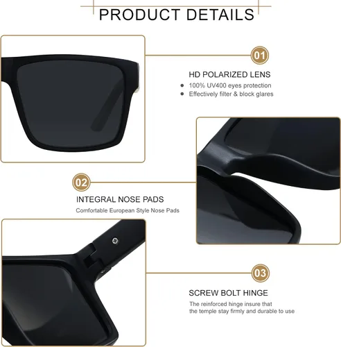 Vista 3 de LYZOIT Square Sunglasses for Men Women Polarized Oversized Big UV Protection Rectangle Shades