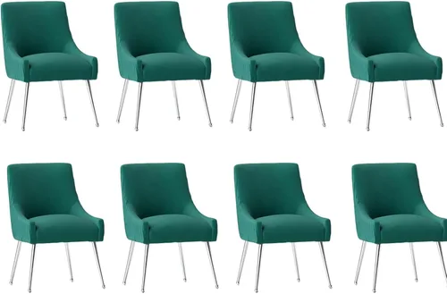 Vista 24 de Sillas de comedor de estilo moderno de terciopelo tapizado, silla de acento de tocador con barra vertical, silla capitonada con patas plateadas