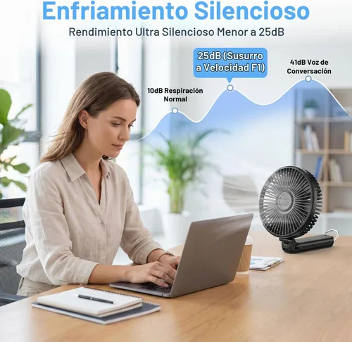 Vista 3 de Ventilador de mano portátil, ventilador personal recargable de 6 pulgadas Negro