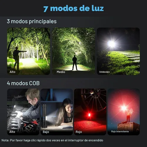 Vista 5 de KINGCAESAR Paquete de 3 linternas recargables de 90,000 lúmenes altos, luz LED ultra brillante para el hogar, linternas de alta potencia con 7 modos