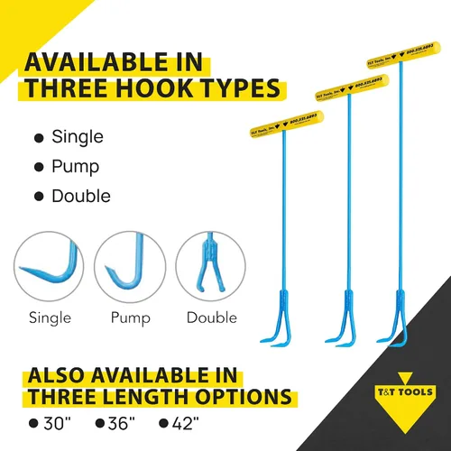 Vista 4 de T&T Tools - Herramienta de elevación de extremo de gancho doble de 30 pulgadas, ganchos de acero rígido de 3/8 pulgadas para levantar y mover