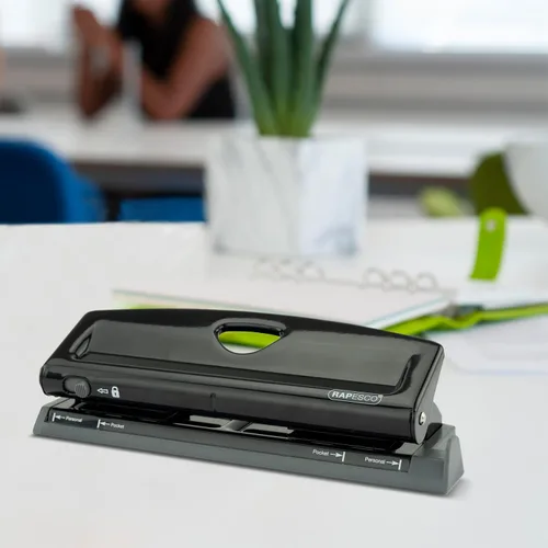 Vista 8 de Rapesco 1725 Perforadora ajustable de 6 agujeros, capacidad de 9 hojas