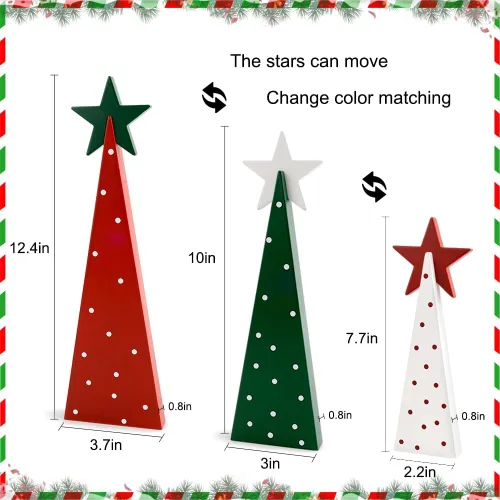 Vista 2 de Decoraciones de Navidad para interiores, decoración de Navidad - 3 piezas de señales de árbol de Navidad de madera con estrellas para el hogar