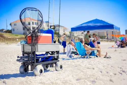 Vista 8 de Mighty Max Cart Carro de playa plegable de dos pisos para exteriores con neumáticos de arena, 2.5 pies cúbicos de polietileno para bañera y caña