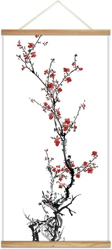 Vista 15 de wall26 Póster colgante de madera enmarcado con hermosas flores de invierno, impresión para el hogar, listo para colgar, 18 x 36 pulgadas