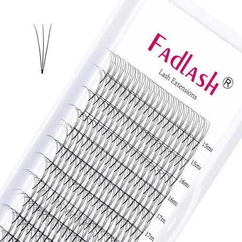 Vista 30 de FADLASH Extensiones de pestañas postizas en abanico con base puntiaguda 10D, extensiones de pestañas postizas de tallo medio, extensiones
