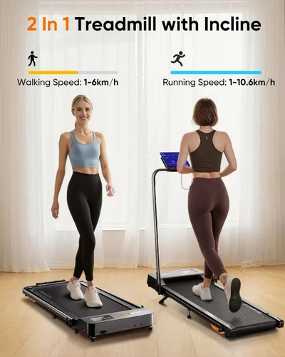 Vista 2 de Acezoe Walking Pad with 10% Incline & Dual LED Display,4 in 1 Foldable Treadmill for Home Small Office, Compact Under Desk Treadmill with Handle