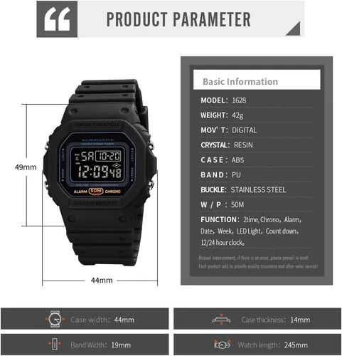 Vista 5 de Reloj digital para hombre con cara grande 50M resistente al agua Twinkle Color Reloj de pulsera multifunción