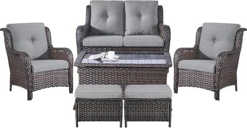 Vista 68 de Belord Mesa auxiliar pequeña para exteriores, mesa de mimbre de vidrio templado, mesa de centro impermeable para patio, mesa auxiliar de ratán