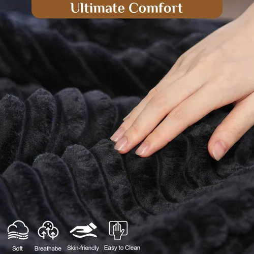 Vista 5 de Sofá seccional en forma de U de 132 pulgadas, mullido y afelpado de pana de 4 asientos, sofás seccionales color negro para sala de estar, cómodo