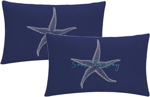Vista 12 de 7COLORROOM Juego de 2 fundas de almohada con diseño de mar y estrellas de mar sobre fondo negro, fundas de cojín decorativas para el hogar, fundas