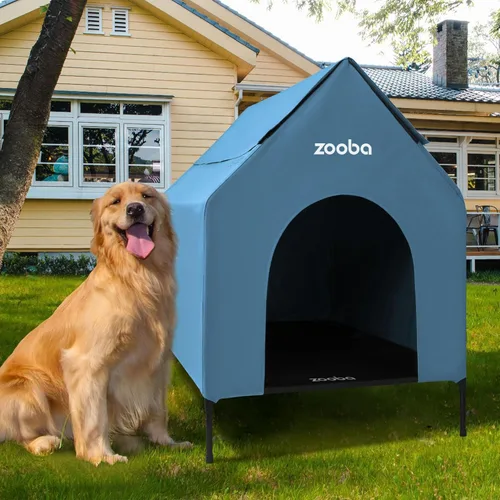 Vista 12 de Zooba Casa para perros 2 en 1 de 29 pulgadas para perros medianos, casa elevada para perros al aire libre e interior, refugio elevado para mascotas