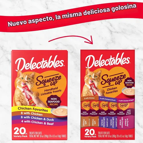 Vista 2 de Delectables Squeeze Up - Paquete variado de golosinas para gatos para lamer sin mariscos, 20 unidades (paquete de 1)