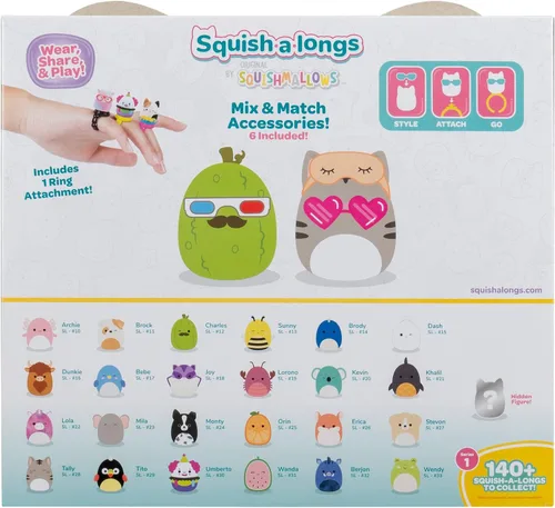 Vista 4 de Squish-a-longs Paquete de 25 – Serie 1 – (25) Mini-Squish de 1 pulgada con 5 accesorios, anillo y guía de coleccionista – Colecciona, intercambia