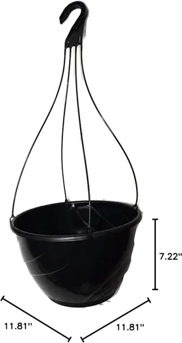 Vista 4 de Cesta colgante de plástico negro de 12 pulgadas de diámetro (2)