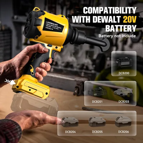 Vista 4 de LIVOWALNY Soplador de polvo inalámbrico compatible con batería Dewalt de 20 V, soplador de hojas sin escobillas, soplador de aserrín de mano 447
