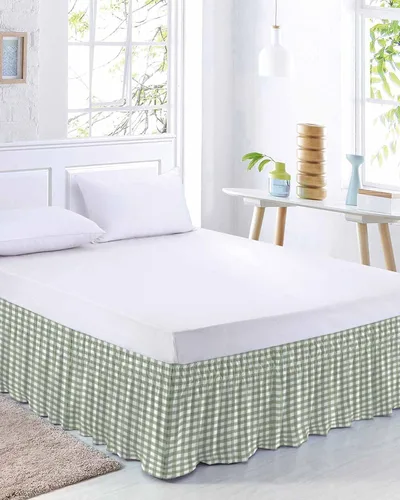 Vista 2 de Falda de cama verde salvia, tamaño Queen de 16 pulgadas de caída, ajustable y elástica envolvente, plisada, con volantes de polvo de lujo para cama