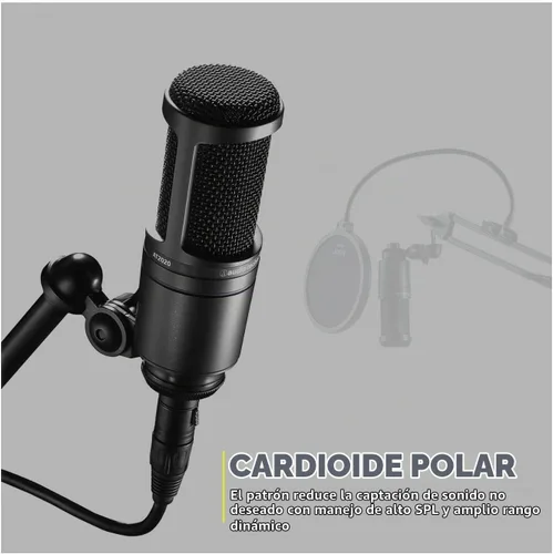Vista 2 de Audio-Technica Micrófono de estudio de condensador AT2020 con cable XLR