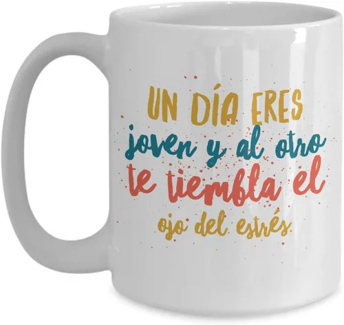 Vista 3 de Taza de Cafe Estres Vaso, taza café divertidas, tazas personalizadas, taza de café inspiradoras, taza con mensajes positivos., 11onza