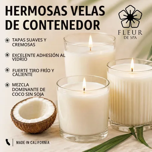 Vista 3 de FLEUR DE SPA True Coconut Candle Making Wax, barra de 1 libra, fabricada en Estados Unidos