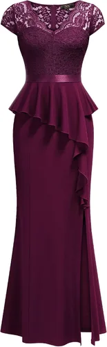 Vista 4 de MISSMAY Elegante vestido largo de cóctel con volantes y encaje floral para mujer