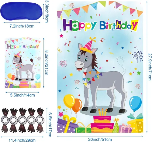 Vista 7 de Pin The Tail On The Donkey Juego de fiesta de cumpleaños con 50 piezas de colas grandes de juegos de burro para niños, suministros de fiesta