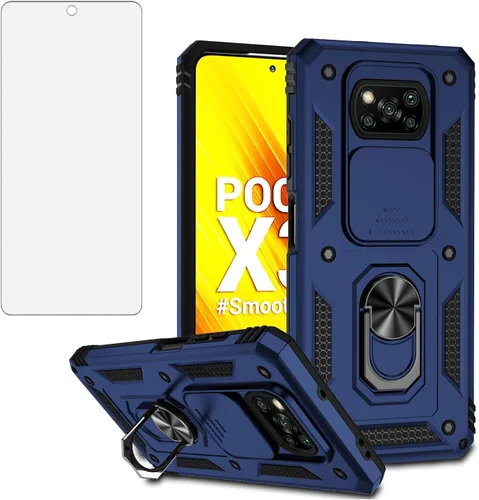 Vista 8 de Asuwish Funda de teléfono para Xiaomi Poco X3 Pro/PocoX3 NFC/Poco X3 con cubierta de cámara Protector de pantalla de vidrio templado, soporte