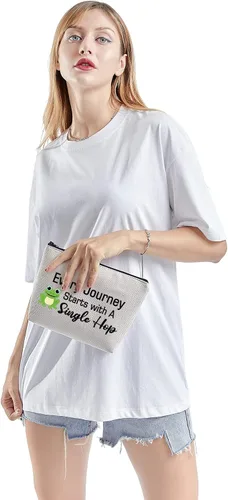 Vista 5 de TSOTMO Cada viaje comienza con una sola bolsa de maquillaje para amantes de la rana, regalo de viaje, regalo motivacional, regalo de graduación
