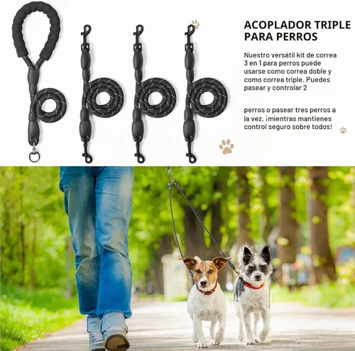 Vista 3 de Correa para perro de 3 vías, correa de perro de 57 pulgadas desmontable giratoria 360 sin enredos con mango acolchado suave para perros Negro de 3