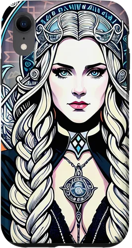 Vista 24 de iPhone 16 Skadi Diosa nórdica, mito vikingo nórdico, runas, estuche de arte nórdico