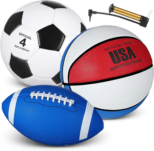 Vista 10 de Libima Juego de 3 pelotas deportivas para niños y adolescentes, incluye tamaño oficial, baloncesto, fútbol, fútbol con bomba y bolsa de transporte