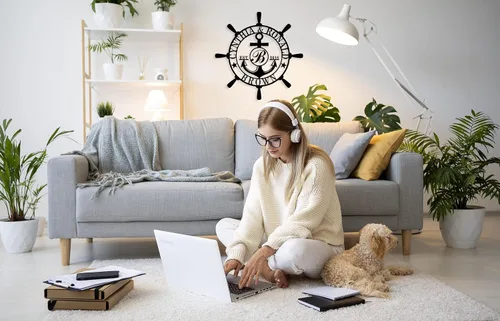 Vista 5 de Letrero personalizado con nombre de familia, decoración de pared náutica, letrero de metal con brújula de ancla, letrero de monograma de letra