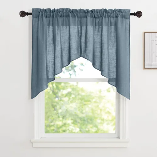 Vista 45 de RYB HOME - Cortinas de café de 24 pulgadas de largo, cortinas cortas de lino traslúcidas para ventana pequeña, cortina de media privacidad con Angora