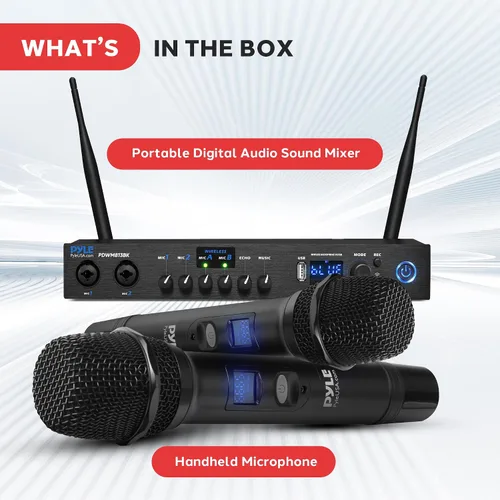 Vista 7 de Sistema de micrófono inalámbrico digital Pyle con Bluetooth - Incluye 2 micrófonos de mano UHF dinámicos, receptor portátil de largo alcance